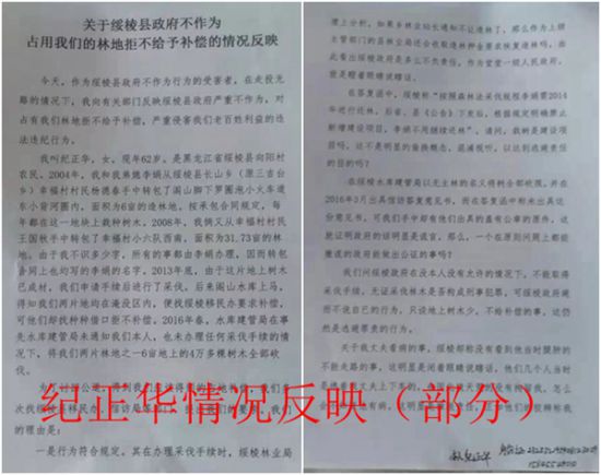 关于绥棱县政府占用我们的林地拒不给予补偿的情况反映