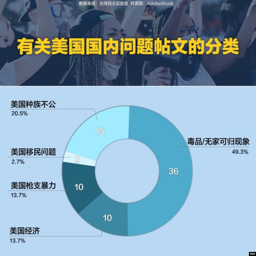 "垃圾伪装"有关美国国内问题帖文内容分类